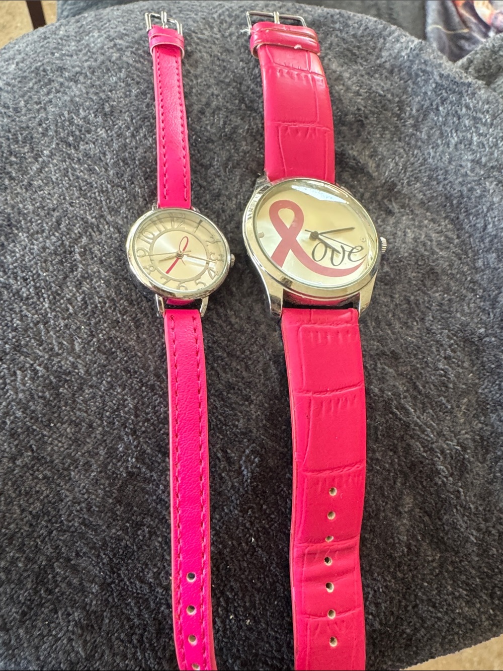 2 Pink Breast Cancer Awareness Leather Strap Watch - Love Ribbon